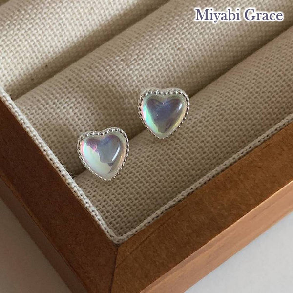 Silver Clear Crystal Heart Invisible Clip On Stud Earrings