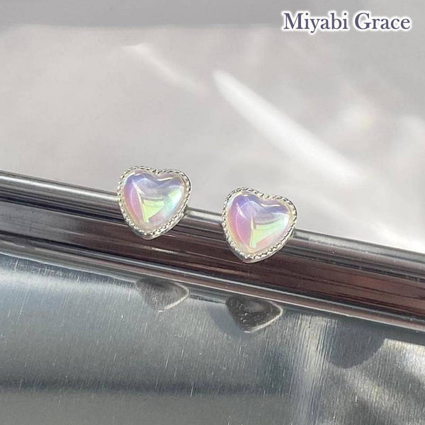 Silver Clear Crystal Heart Invisible Clip On Stud Earrings