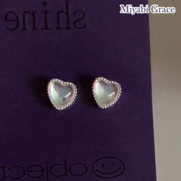 Silver Clear Crystal Heart Invisible Clip On Stud Earrings