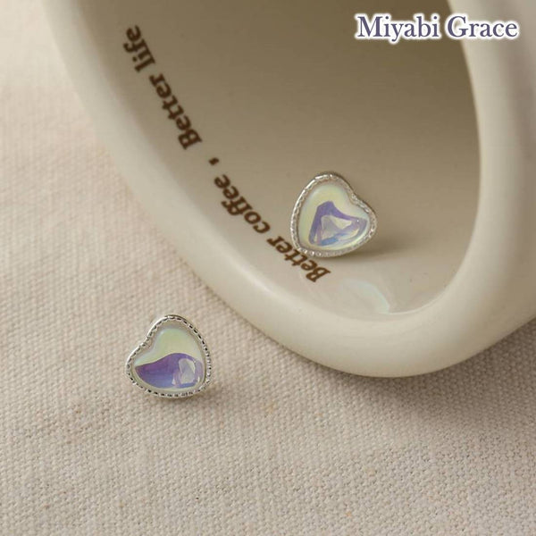 Silver Clear Crystal Heart Invisible Clip On Stud Earrings