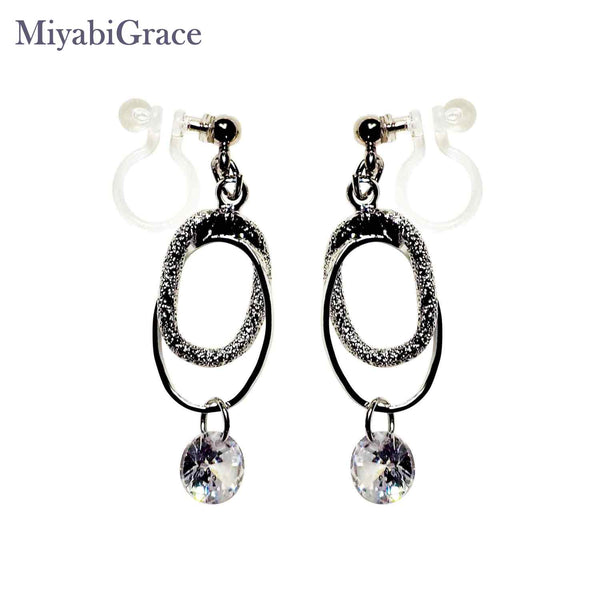 Double Oval Hoop with Cubic Zirconia Invisible Clip On Earrings