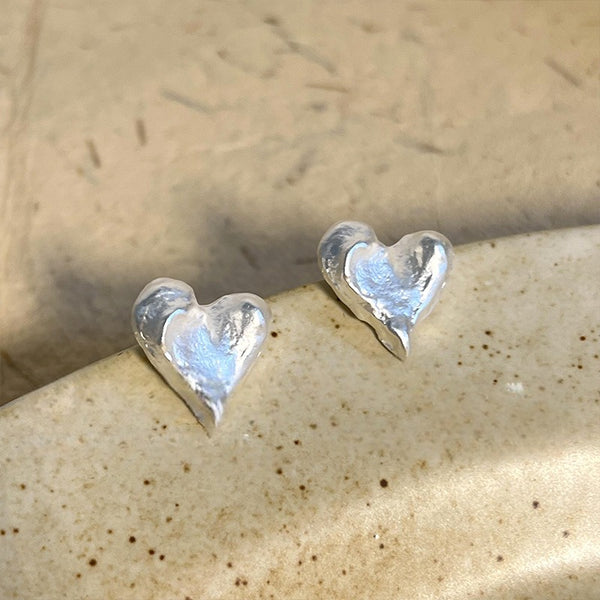 Silver Hammered Heart Coil Clip On Earrings