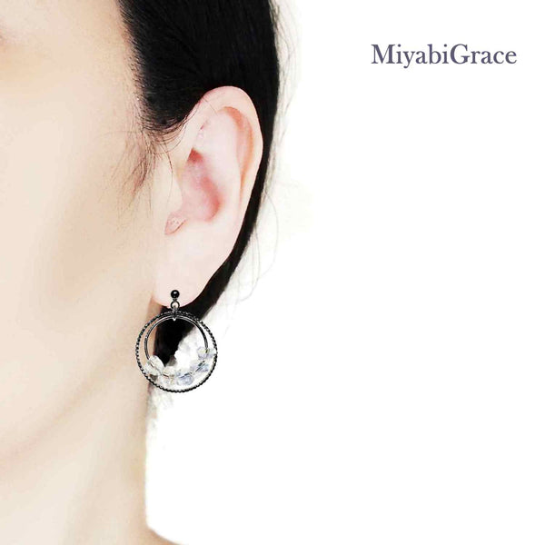 Dangle Rhinestone Crystal Hoop Invisible Clip On Earrings