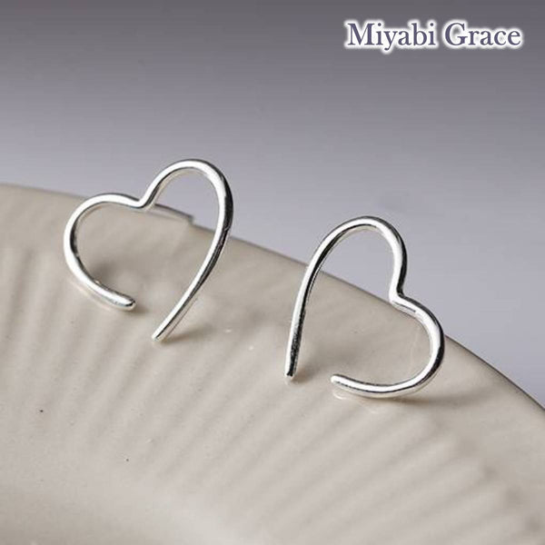 Silver Large Open Heart Invisible Clip On Stud Earrings