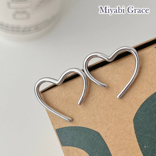 Silver Large Open Heart Invisible Clip On Stud Earrings