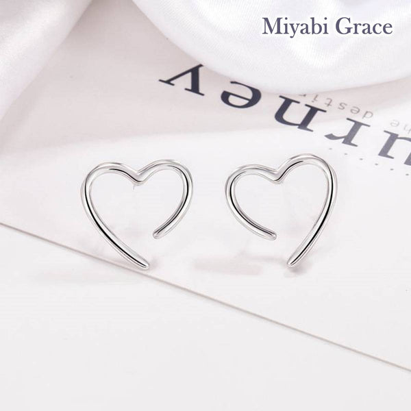 Silver Large Open Heart Invisible Clip On Stud Earrings