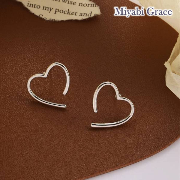 Silver Large Open Heart Invisible Clip On Stud Earrings