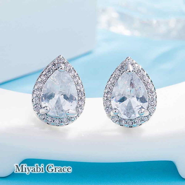 Gold /Silver Teardrop Cubic Zirconia Crystal CZ Bridal Wedding Clip On Earrings