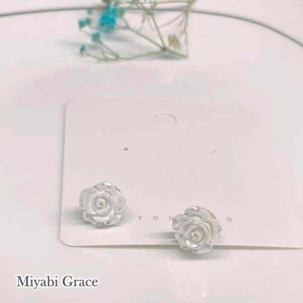 Small White / Light Orange Rose Invisible Clip On Earrings