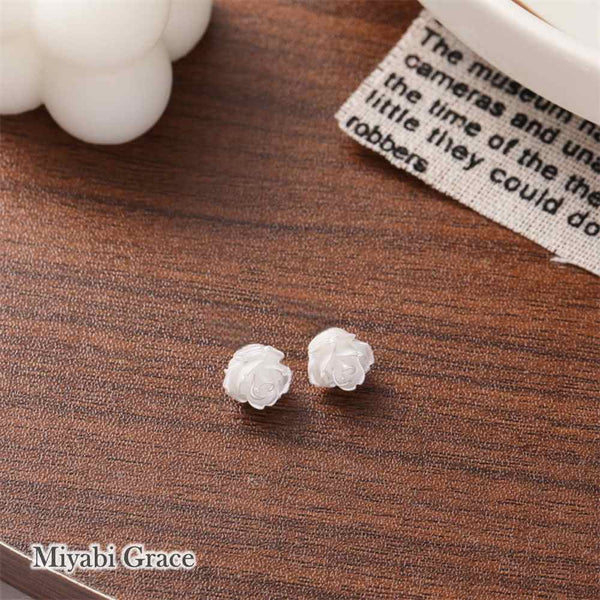 Small White / Light Orange Rose Invisible Clip On Earrings