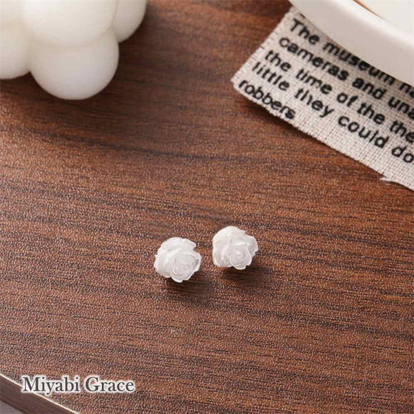 Small White / Light Orange Rose Invisible Clip On Earrings
