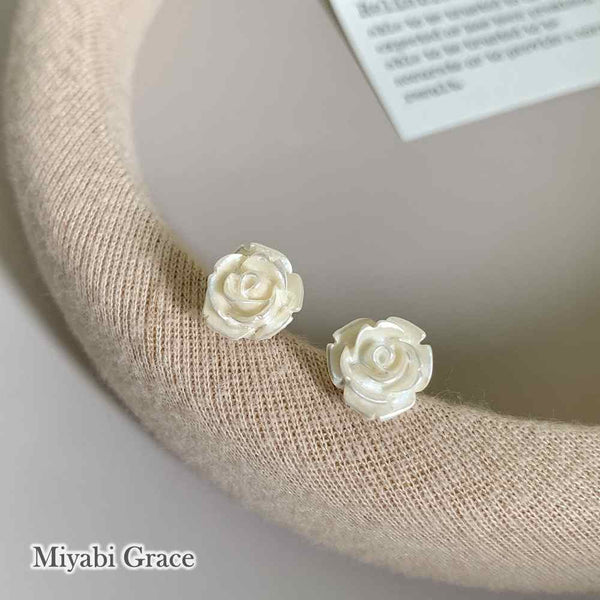 Small White / Light Orange Rose Invisible Clip On Earrings