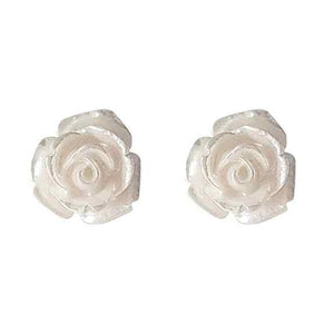 Small White / Light Orange Rose Invisible Clip On Earrings