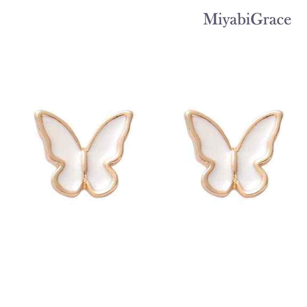 Green / White Butterfly Invisible Clip On Earrings