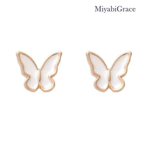 Green / White Butterfly Invisible Clip On Earrings
