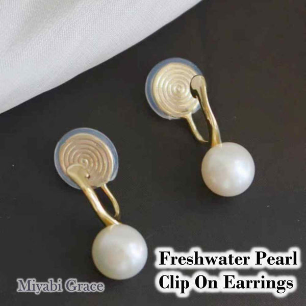 White Freshwater Pearl & Gold Hoop Coil Clip On Earrings