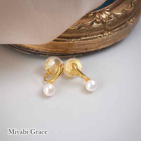 White Freshwater Pearl & Gold Hoop Coil Clip On Earrings