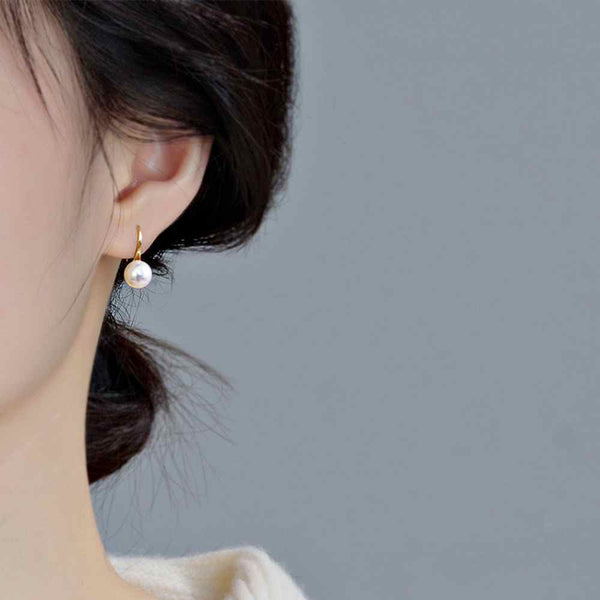 White Freshwater Pearl & Gold Hoop Coil Clip On Earrings