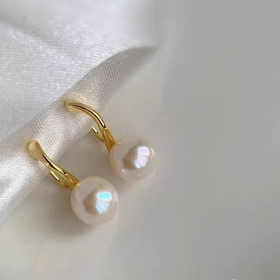 White Freshwater Pearl & Gold Hoop Coil Clip On Earrings