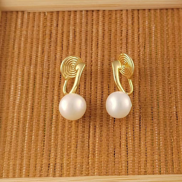 White Freshwater Pearl & Gold Hoop Coil Clip On Earrings