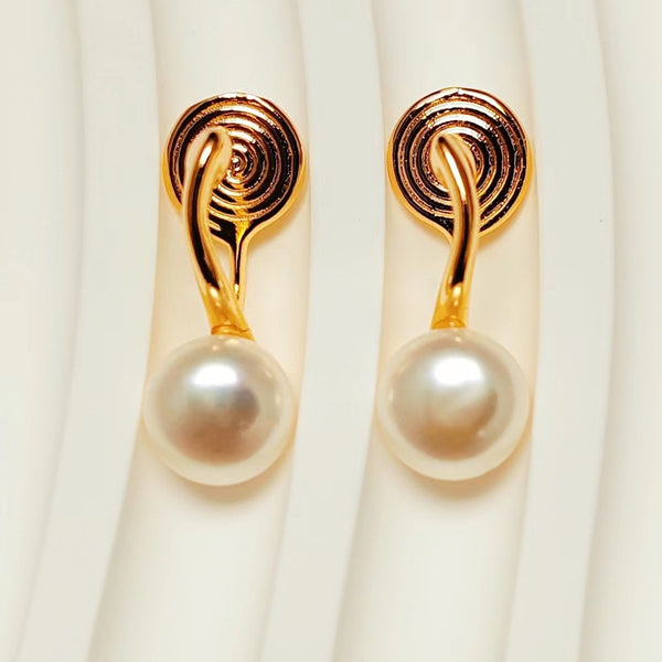 White Freshwater Pearl & Gold Hoop Coil Clip On Earrings