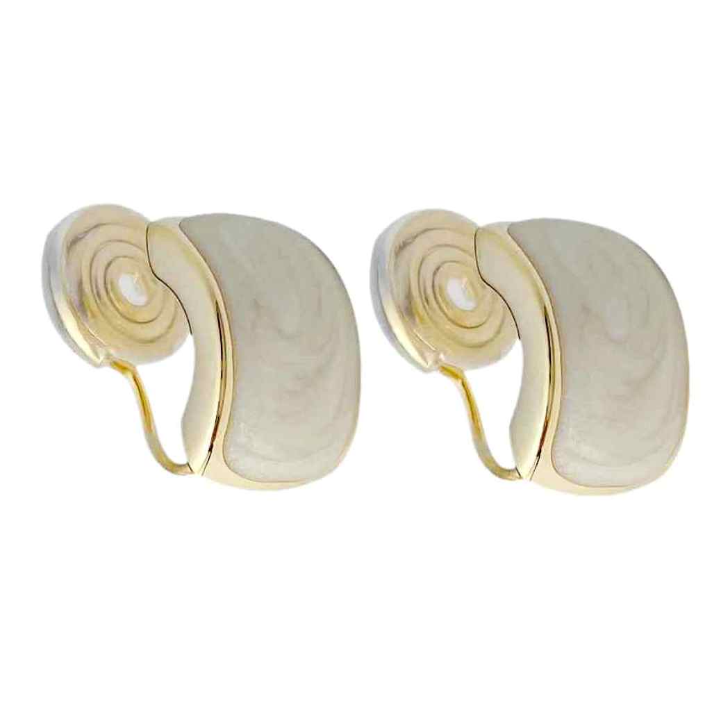 White Marble Rectangular Gold Coil Clip On Earrings