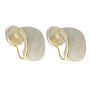 White Marble Rectangular Gold Coil Clip On Earrings