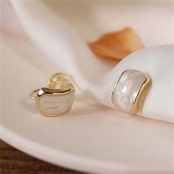 White Marble Rectangular Gold Coil Clip On Earrings