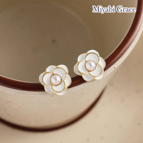 Small White Rose Flower Invisible Clip On Stud Earrings