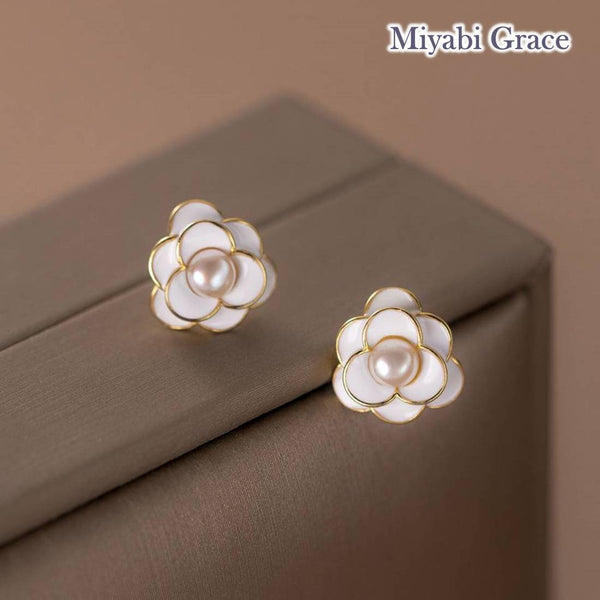 Small White Rose Flower Invisible Clip On Stud Earrings