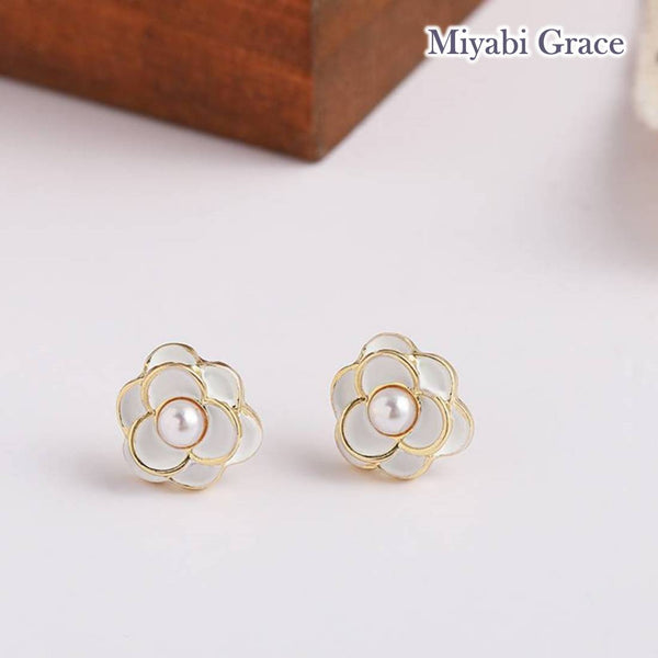 Small White Rose Flower Invisible Clip On Stud Earrings