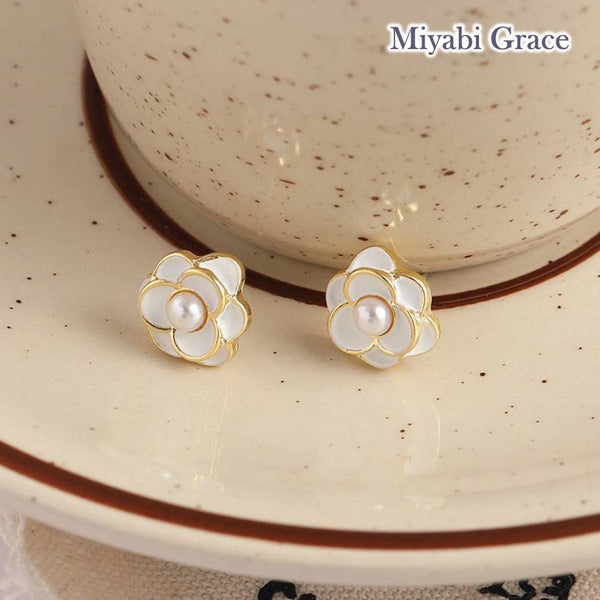 Small White Rose Flower Invisible Clip On Stud Earrings