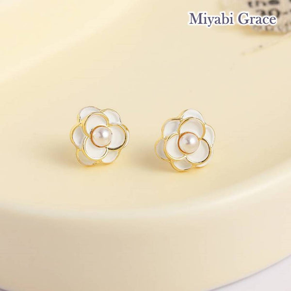 Small White Rose Flower Invisible Clip On Stud Earrings