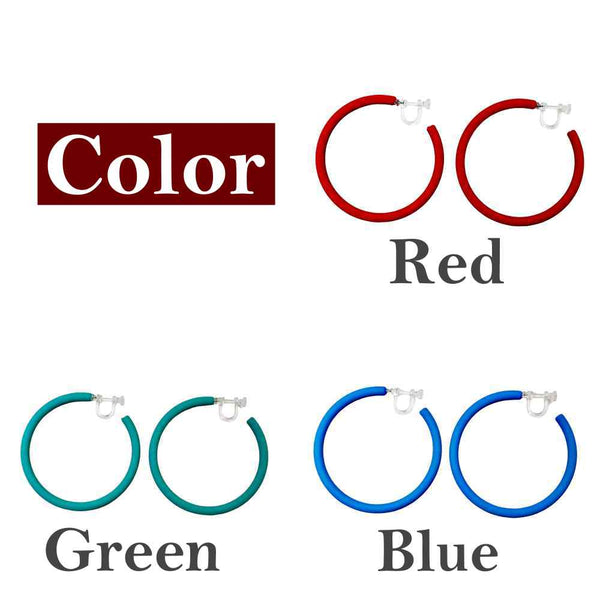 Red/Green/Blue 65 mm Invisible Clip On Hoop Screw-Back Earrings