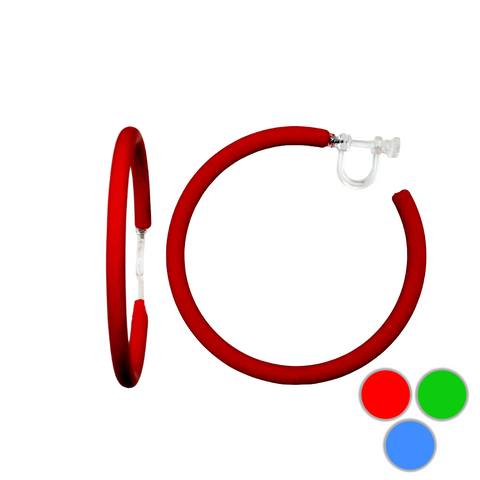 Red/Green/Blue 65 mm Invisible Clip On Hoop Screw-Back Earrings