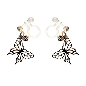 Whisper Wings Filigree Butterfly Invisible Clip-On Earrings | Dainty Design with Rhinestone Accents