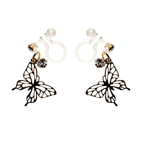 Whisper Wings Filigree Butterfly Invisible Clip-On Earrings | Dainty Design with Rhinestone Accents
