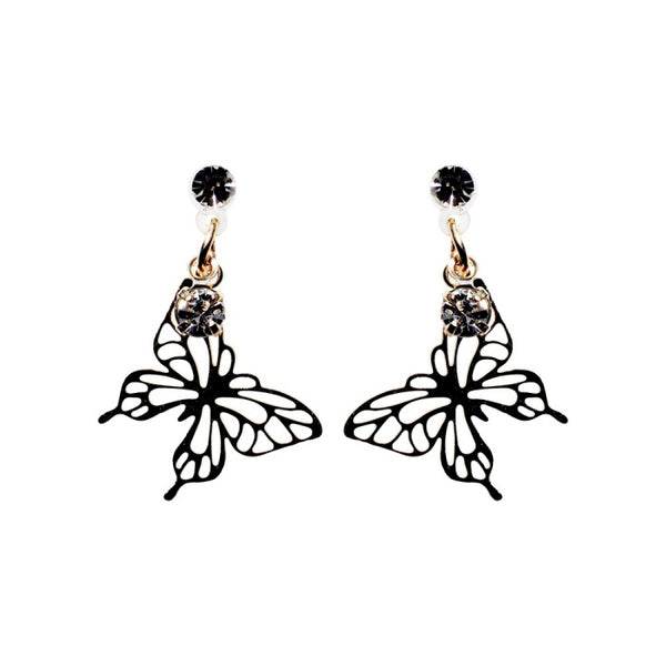 Whisper Wings Filigree Butterfly Invisible Clip-On Earrings | Dainty Design with Rhinestone Accents