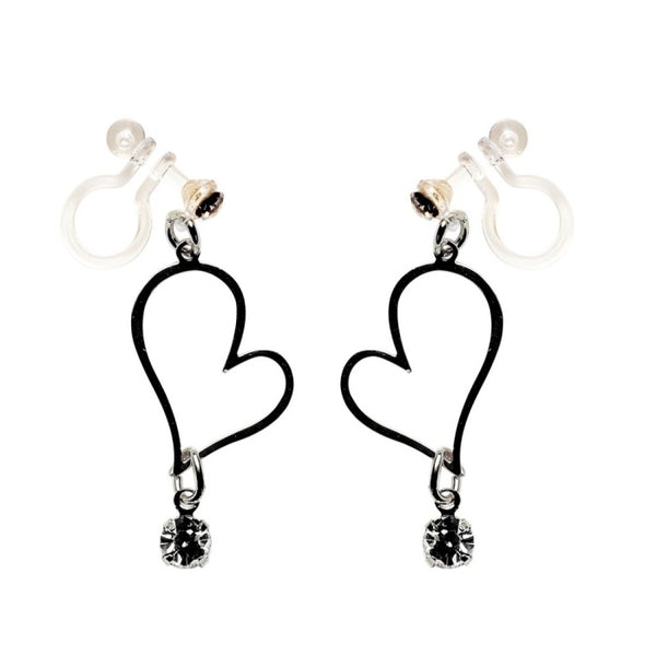 Dangle  Heart With Crystal Rhinestone Invisible Clip On Earrings