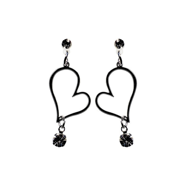 Dangle  Heart With Crystal Rhinestone Invisible Clip On Earrings