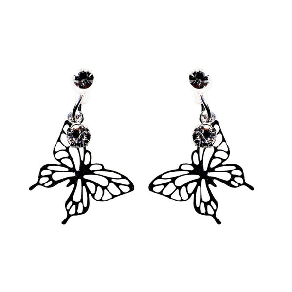 Whisper Wings Filigree Butterfly Invisible Clip-On Earrings | Dainty Design with Rhinestone Accents