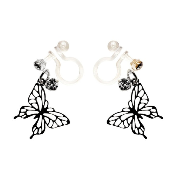 Whisper Wings Filigree Butterfly Invisible Clip-On Earrings | Dainty Design with Rhinestone Accents