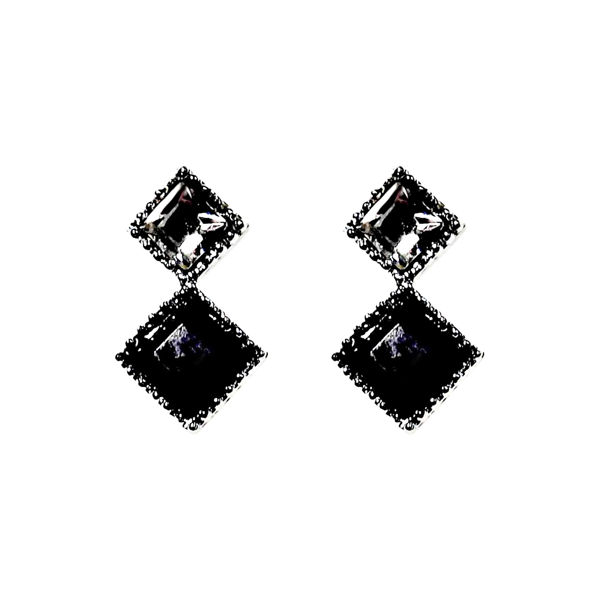 Square Black & Clear Swarovski Crystal Invisible Clip On Stud Earrings