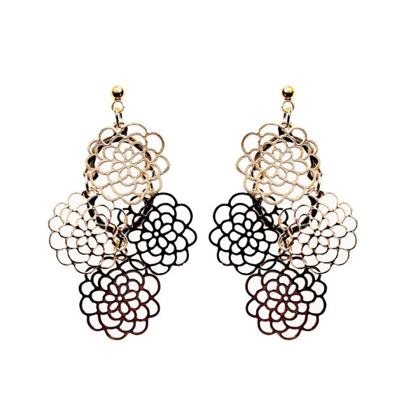 Dangle Large Flower Filigree Invisible Clip On Earrings