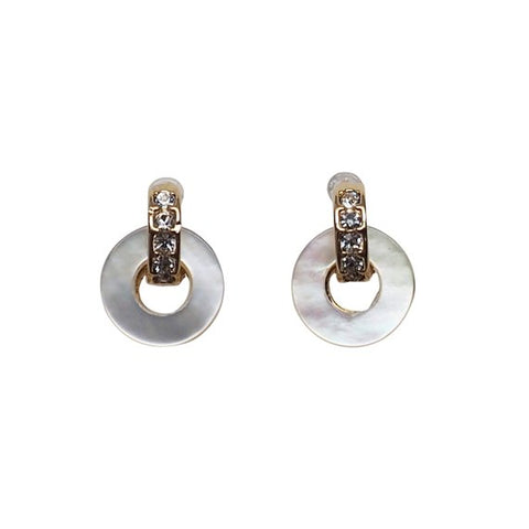 Mother Of Pearl Hoop Invisible Clip On Stud Earrings (Gold tone) - Miyabi Grace