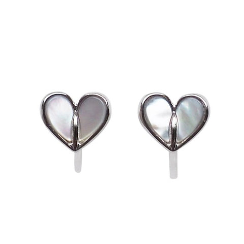 Mother Of Pearl Heart Invisible Clip On Stud Earrings (Silver tone) - Miyabi Grace