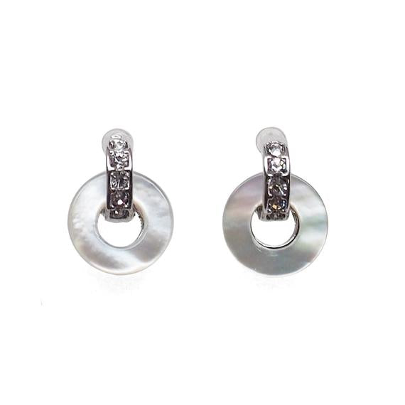 Mother Of Pearl Hoop Invisible Clip On Stud Earrings (Silver tone) - Miyabi Grace