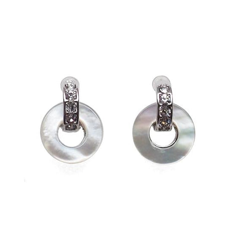 Mother Of Pearl Hoop Invisible Clip On Stud Earrings (Silver tone) - Miyabi Grace