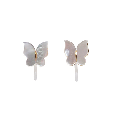 Mother Of Pearl Butterfly Invisible Clip On Stud Earrings (Gold tone) - Miyabi Grace
