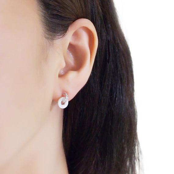 Mother Of Pearl Hoop Invisible Clip On Stud Earrings (Silver tone) - Miyabi Grace